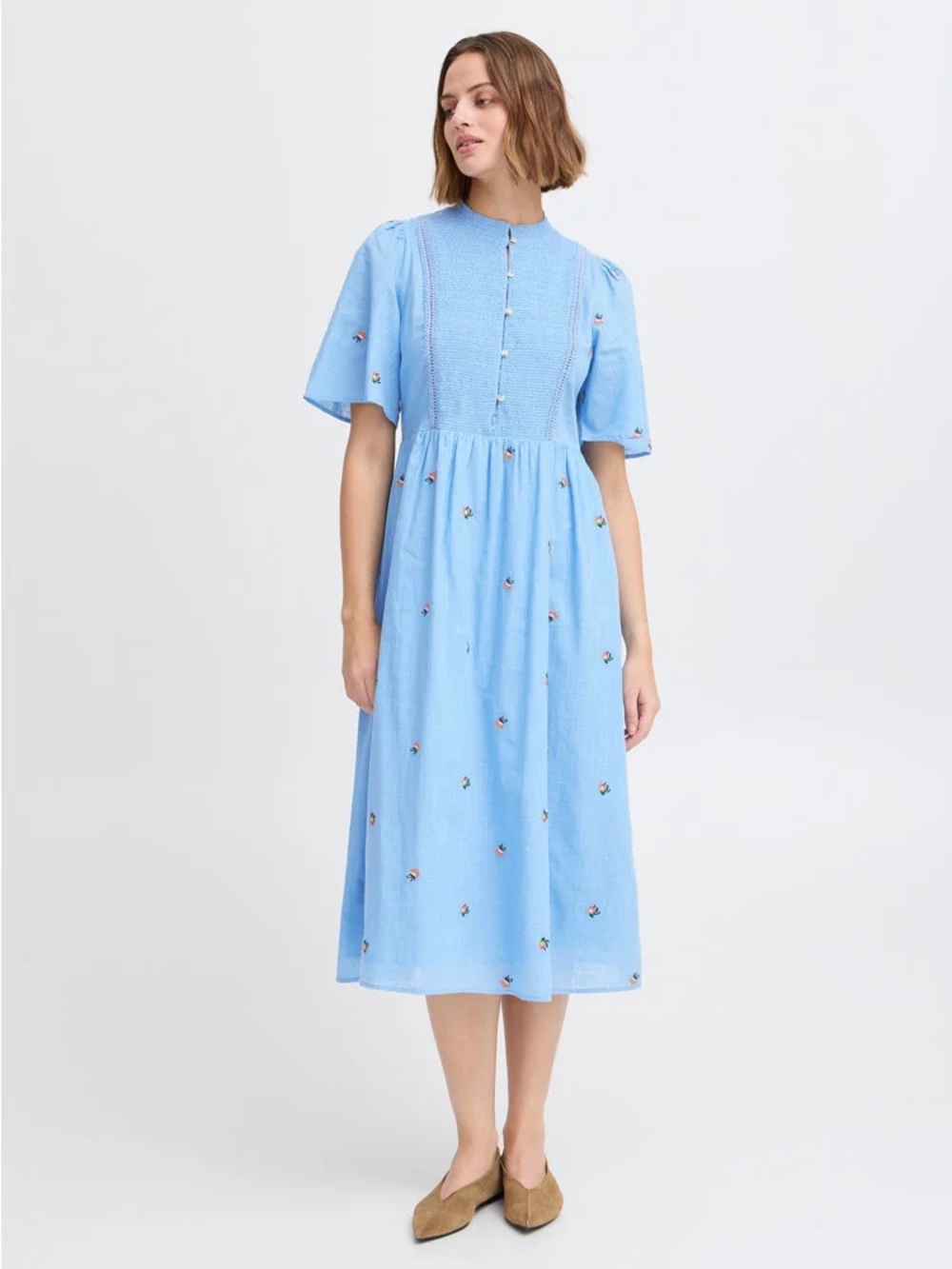 Atelier Reve Blue Cotton Floral Irolivia Midi Dress Embroidered - Picture 7 of 16